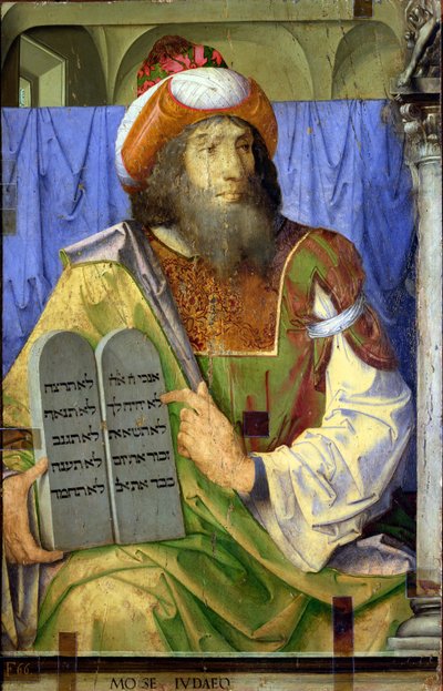 Moses With the Ten Commandments, from a series of portraits of illustrious men (detail) by Joos van Gent